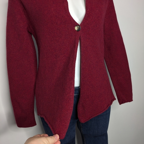 Eileen Fisher Burn Red Boiled Wool Blend Button Up Cardigan Sweater LP - Picture 3 of 8